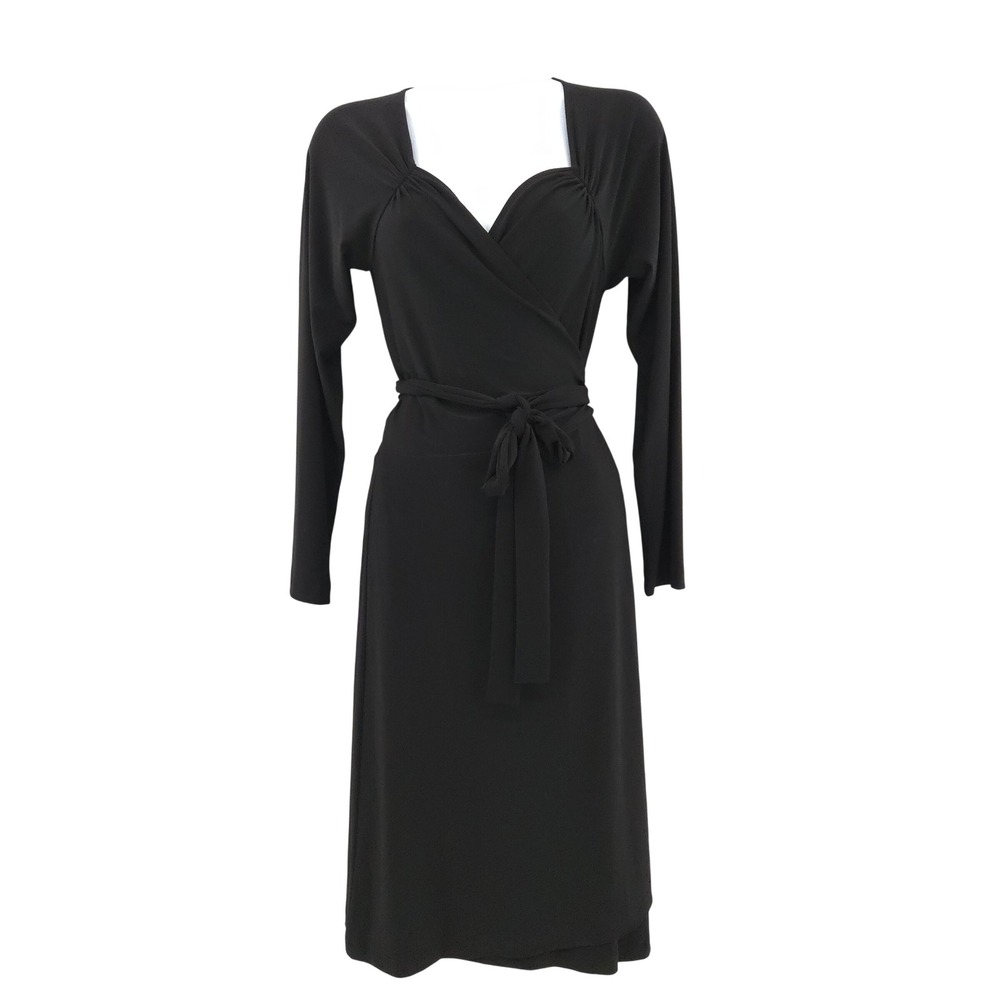 Norma Kamali Sweetheart Midi Wrap Dress Women XL Black Long Sleeve stretch knit
